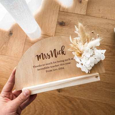 Personalised Teacher Plaque - Teacher Gifts - Natural Bouquet