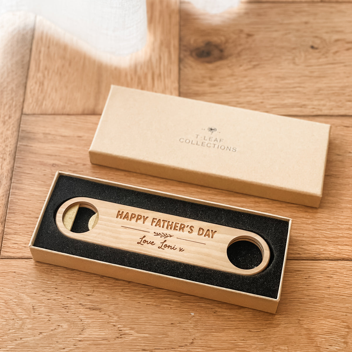 Premium Personalised Bottle Opener - Solid Brass + Maple Wood - Magnetic