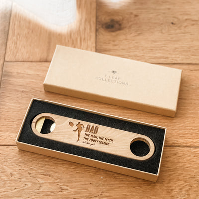 Premium Personalised Bottle Opener - Solid Brass + Maple Wood - Magnetic - Multiple Designs