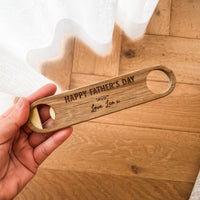 Premium Personalised Bottle Opener - Solid Brass + Acacia Wood - Magnetic