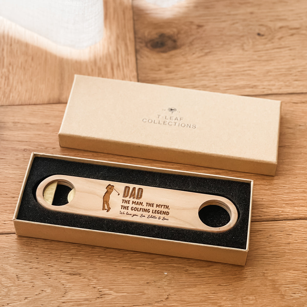 Premium Personalised Bottle Opener - Solid Brass + Maple Wood - Magnetic - Multiple Designs