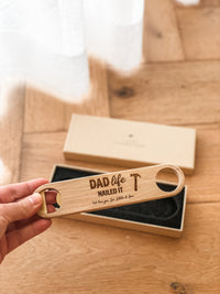 Premium Personalised Bottle Opener - Solid Brass + Maple Wood - Magnetic - Multiple Designs
