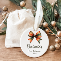 Classic Christmas Ceramic Decoration - Circle - Tartan Bow
