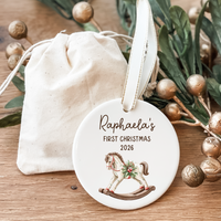 Classic Christmas Ceramic Decoration - Circle - Rocking Horse
