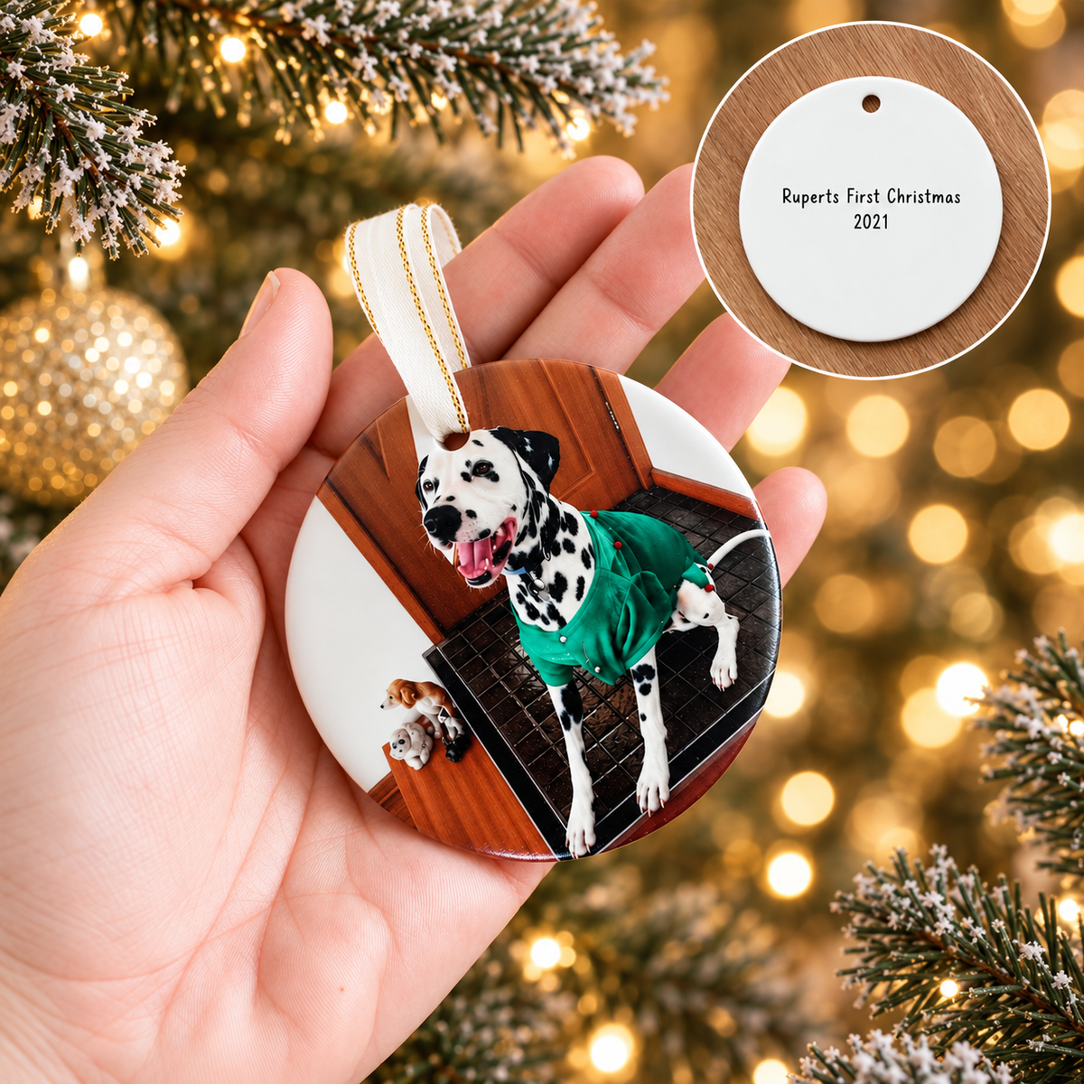 Personalised double-sided ceramic Christmas circle pet photo decoration