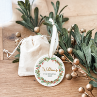 Classic Christmas Ceramic Decoration - Circle - Pine Wreath