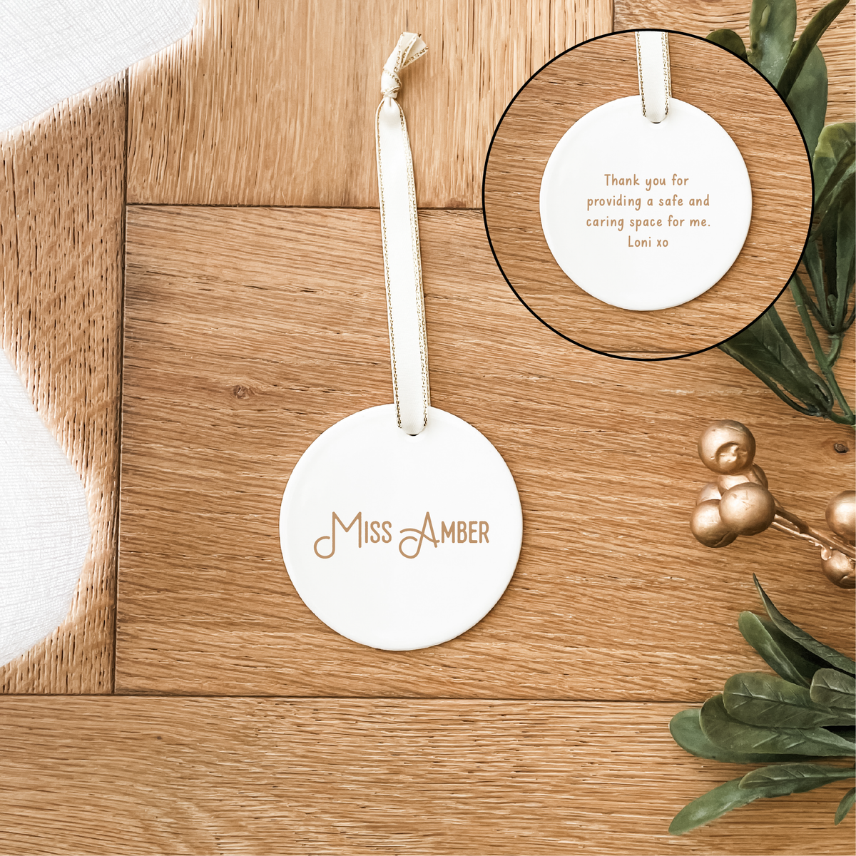 Classic Christmas Ceramic Decoration - Circle - Double Sided