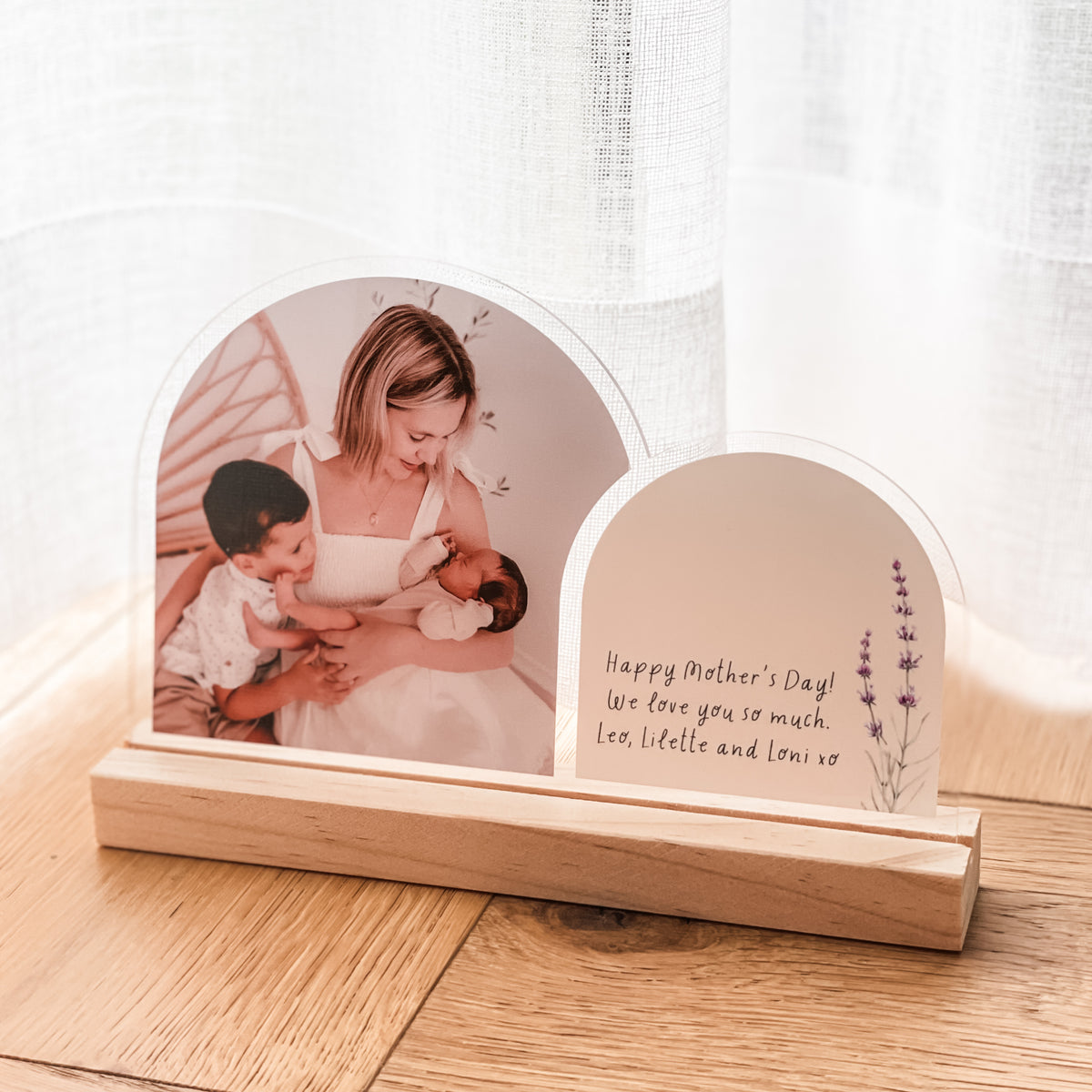 Unique gift idea for new mum - Clear Double Arch Photo Plaque - Mother's Day