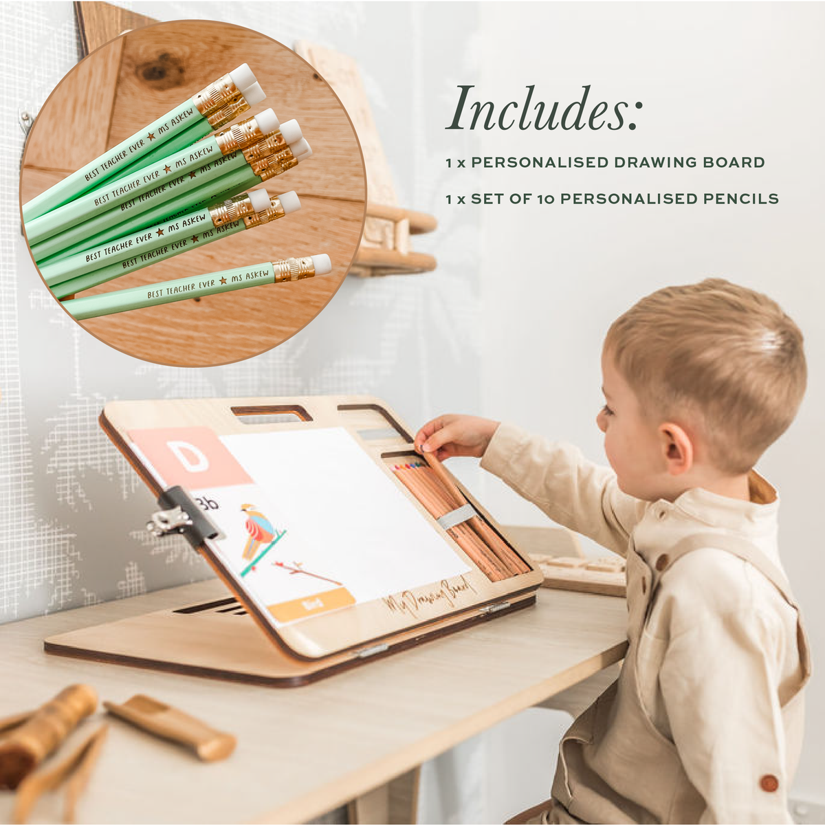 Personalised A4 Drawing/Slant Boards + Personalised Pencil Duo - Signature Colours