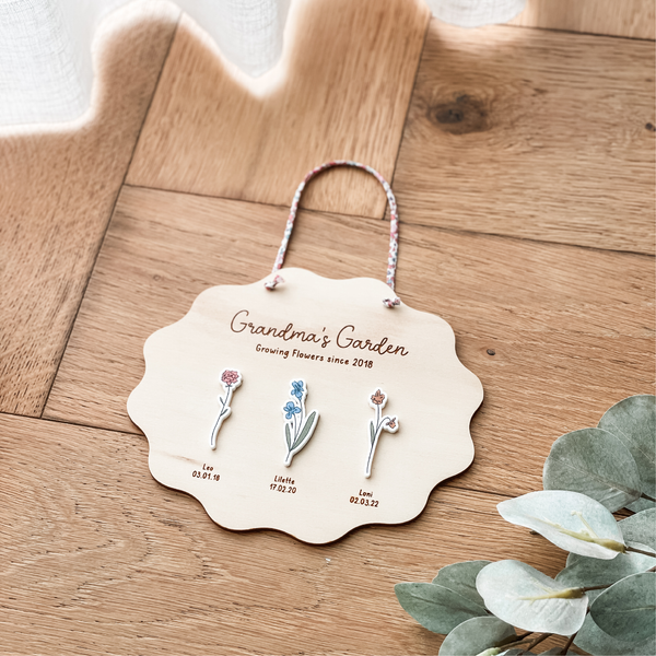 Personalised Flower Garden Wave Plaque with Liberty London Cord