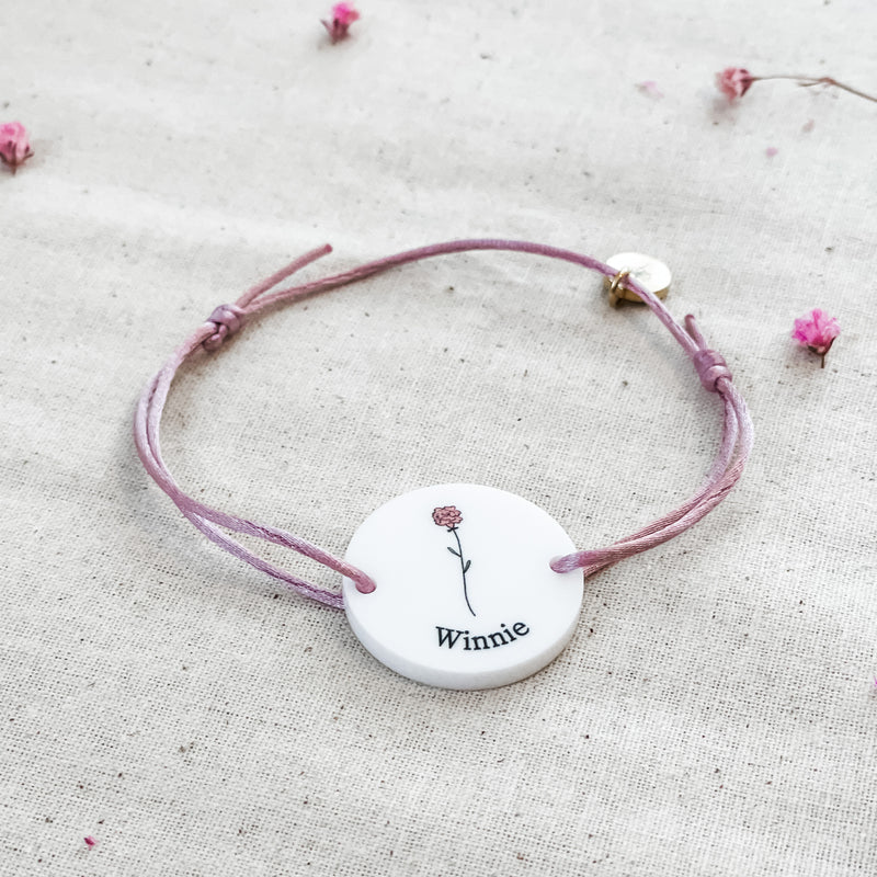 Personalised Bracelet - Birth Blossoms + Name - White Acrylic