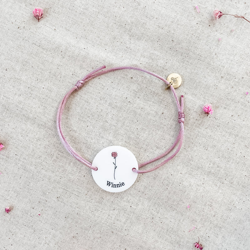 Personalised Bracelet - Birth Blossoms + Name - White Acrylic