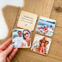 Personalised Photo Fridge Magnets - Set of 4 with Message - Timber