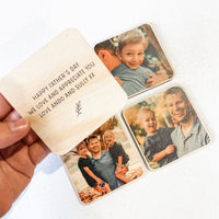 Personalised Photo Fridge Magnets - Set of 4 with Message - Timber