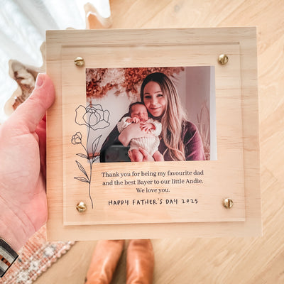 Personalised monochrome standing layered photo plaque for Dad – Father's Day gift