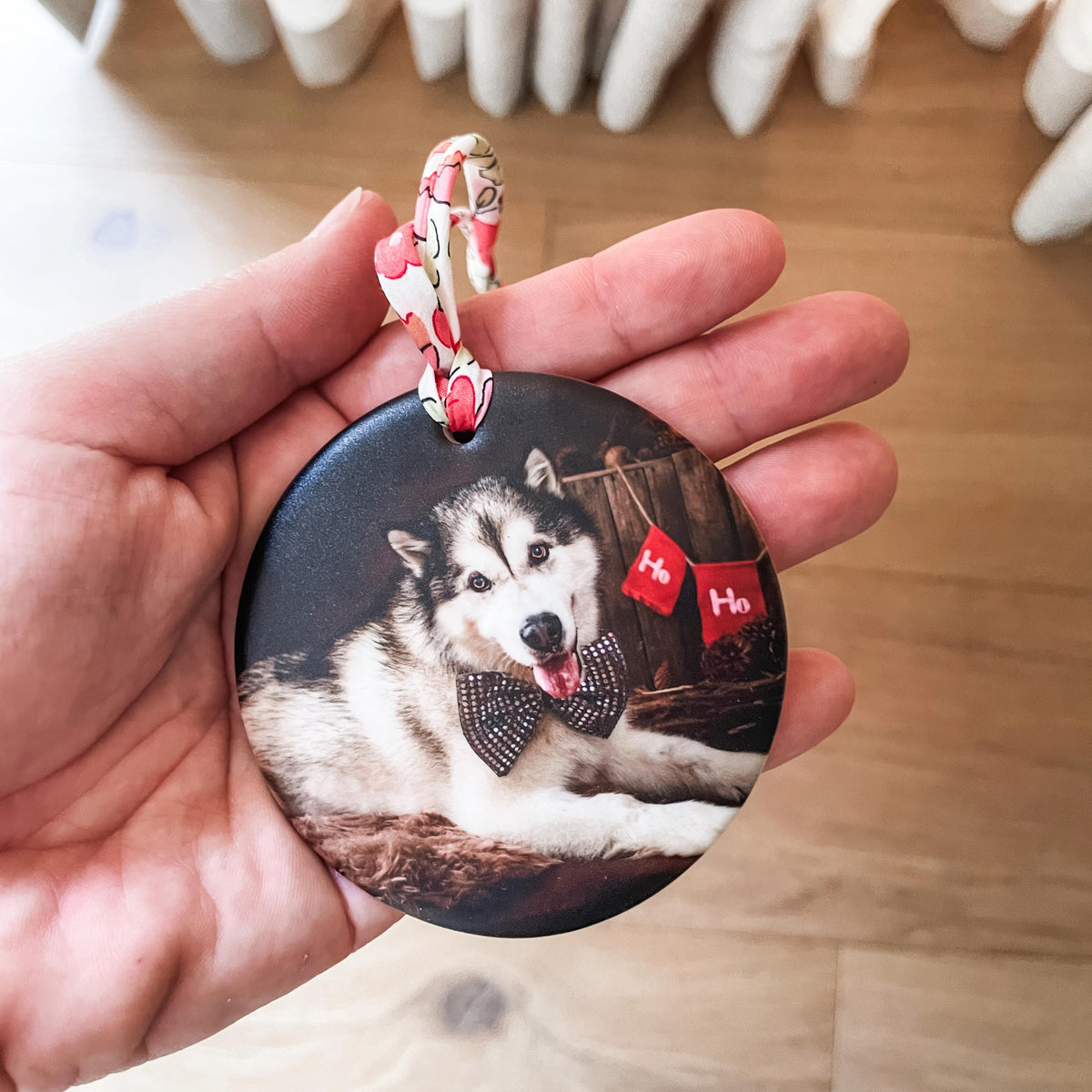 Luxe Christmas Ceramic Decoration + Gift Box - Liberty London - Photo Circle - Double Sided - Pets