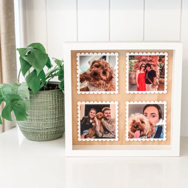 Etched Timber Photo Frame - Set of 4 Scallop Photo Print  - Pets
