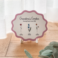 Personalised Flower Garden Wave Plaque with Fridge Magnet + Stand - White Acrylic