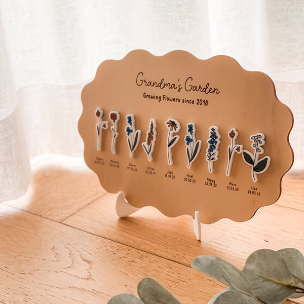 Personalised Flower Garden Wave Plaque with Stand - Large (6-9 names)