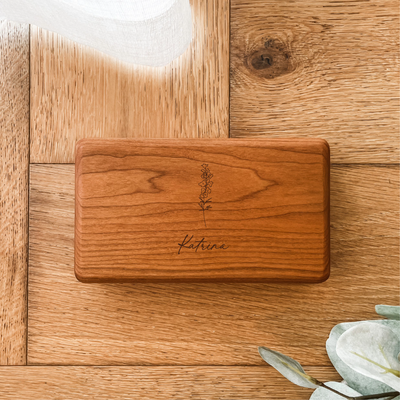 Personalised Wooden Jewellery Box - Birth Blossoms - Etched