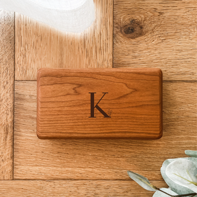 Personalised Wooden Jewellery Box - Floral Letter - Etched