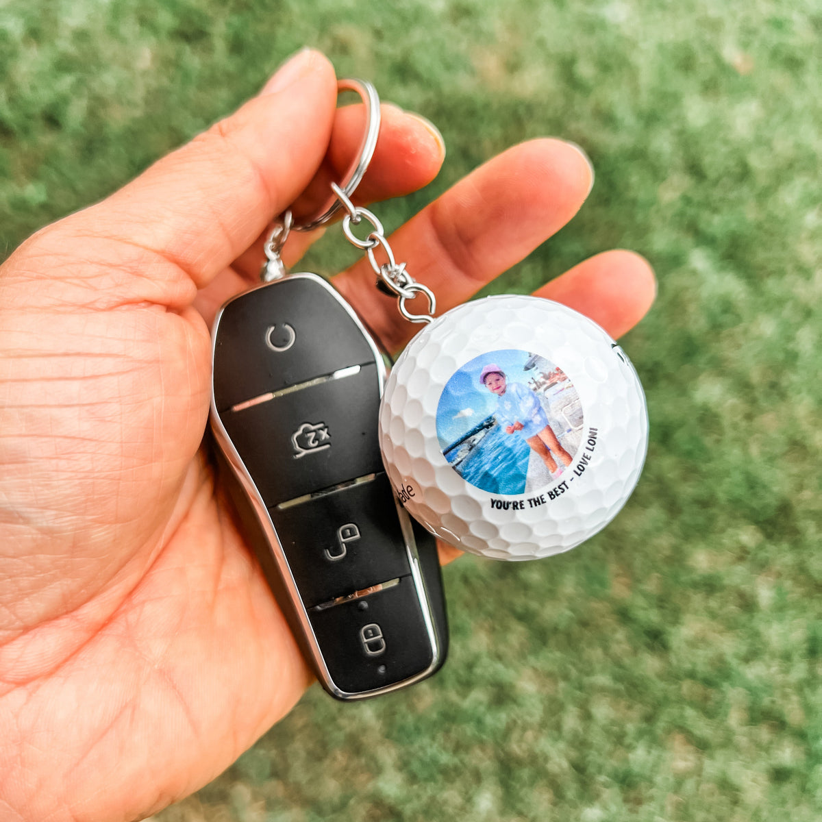 Personalised Golf Ball Keyring - Photo with Message