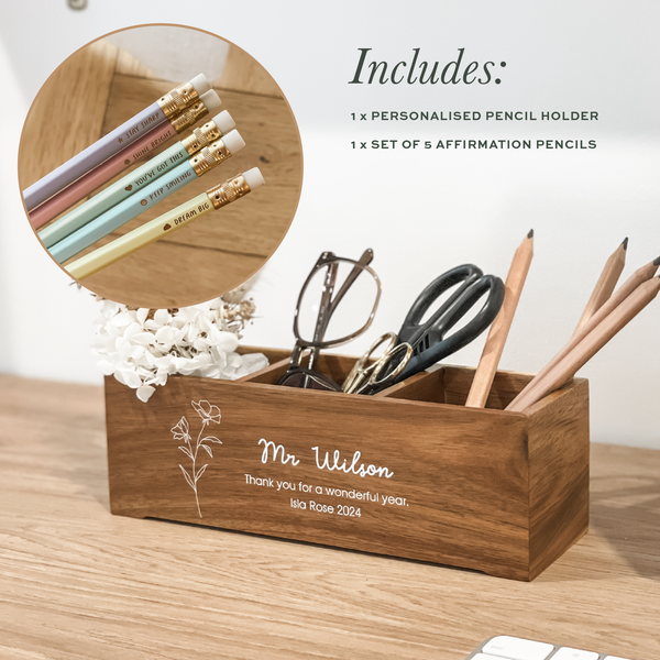 Personalised teacher gifts - rectangular personalised pencil holder