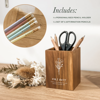 Square Personalised Pencil Holder for teachers - Styled with pencils