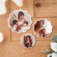 a set of 3 Photo Fridge Magnets in white acrylic for Mother's day