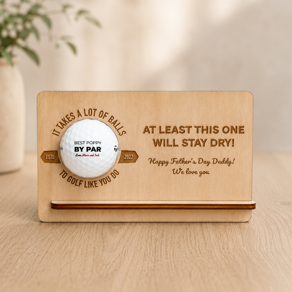 Personalised wooden golf ball display holder for Dad – Father's Day gift