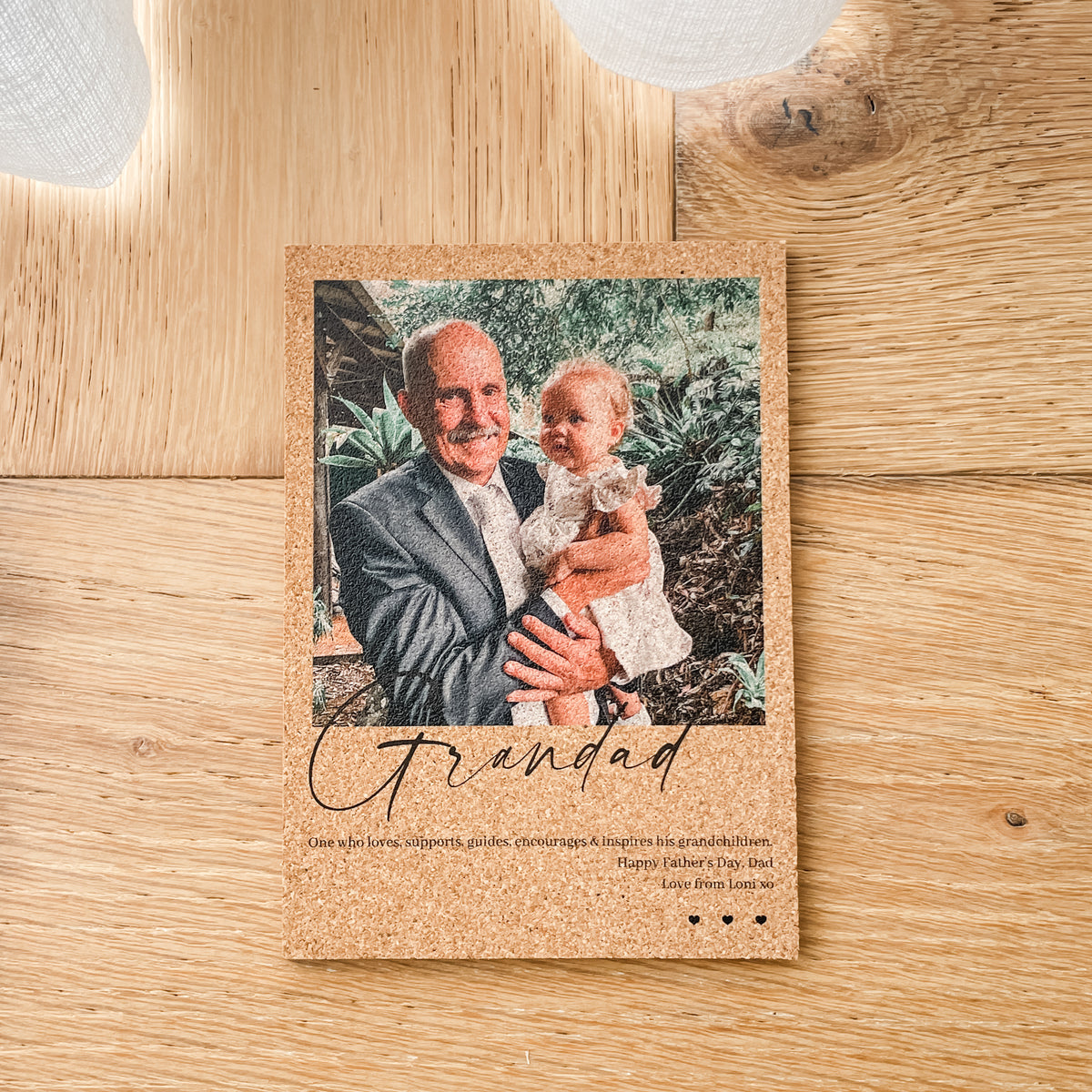 Unique gifts for Fathers day with a beautiful Cork Photo Plaque