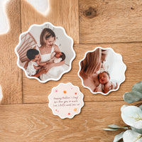 Three decorative Photo Fridge Magnets with photos of a woman and a baby 