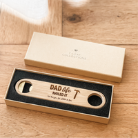 Premium Personalised Bottle Opener - Solid Brass + Maple Wood - Magnetic - Multiple Designs