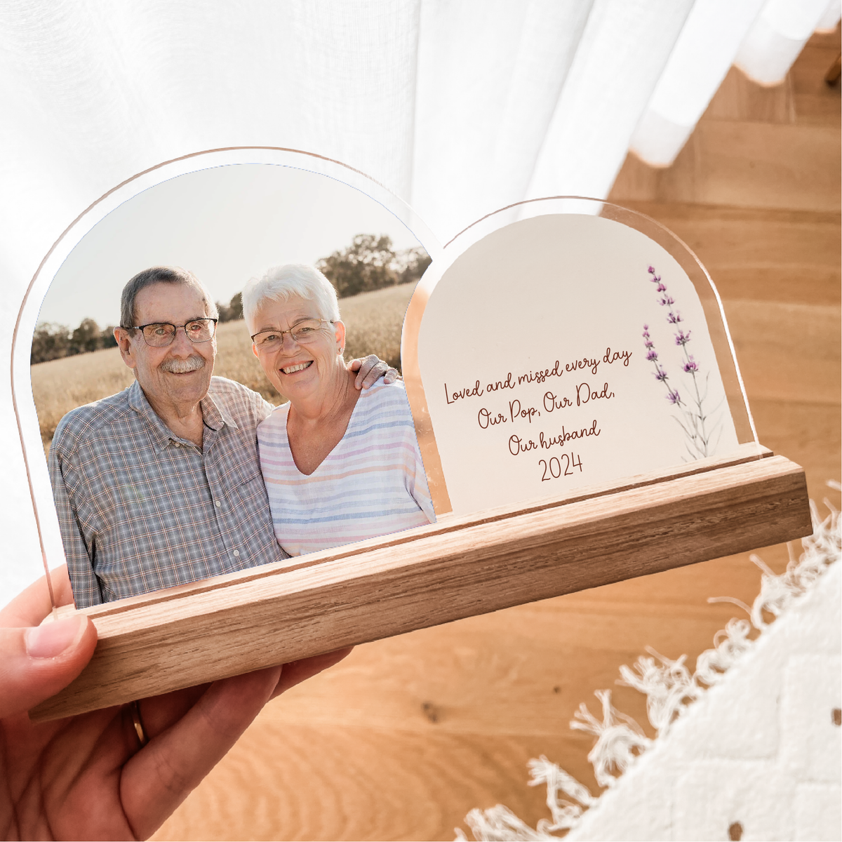 Double Arch Plaques - Wildflower Bunches - Clear Acrylic - In Memory