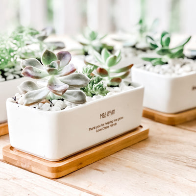 Personalised Rectangle Ceramic Planter - Succulent - Teacher's gift