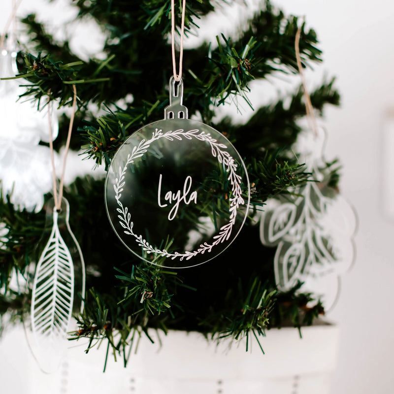 Clear Acrylic Christmas Baubles - Wreath