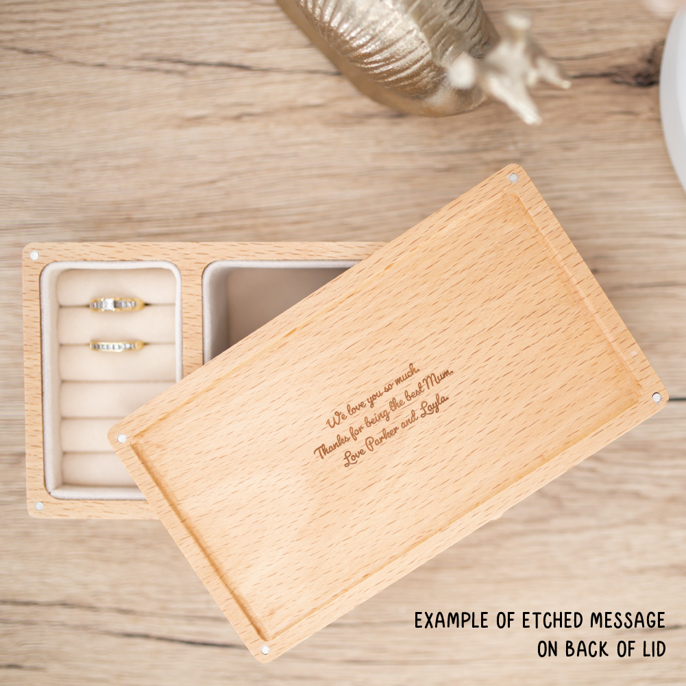Personalised Wooden Jewellery Box - Floral Letter - Etched
