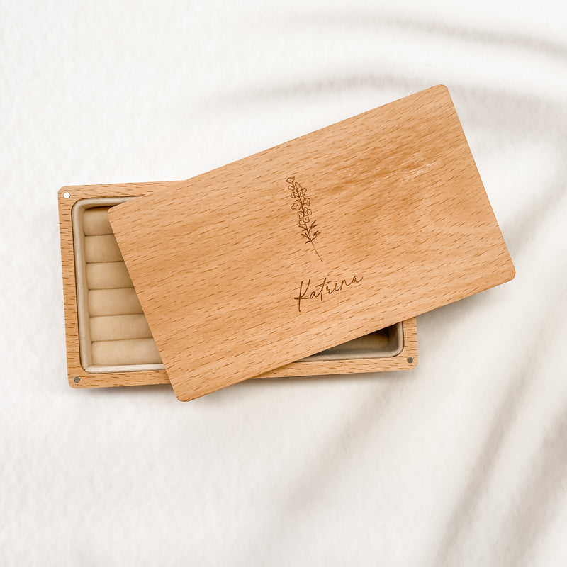 Personalised Wooden Jewellery Box - Birth Blossoms - Etched