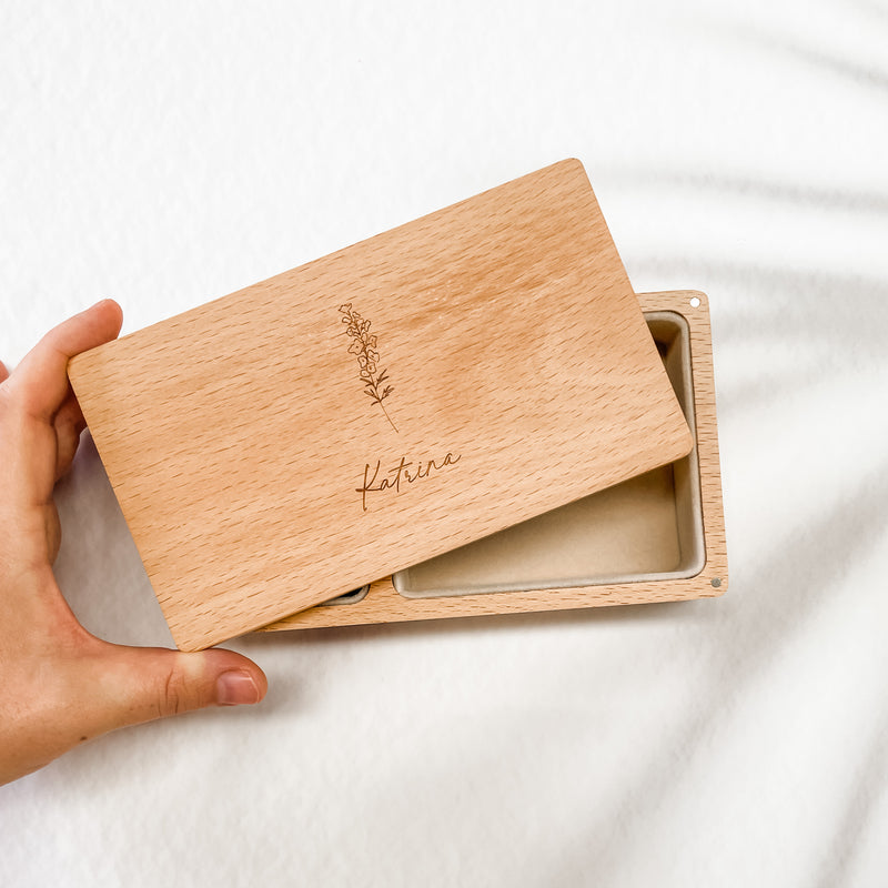 Personalised Wooden Jewellery Box - Birth Blossoms - Etched