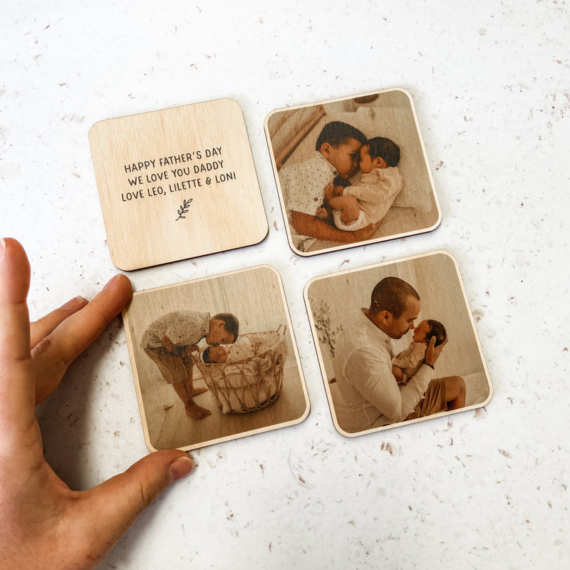 Personalised Photo Fridge Magnets - Set of 4 - Timber