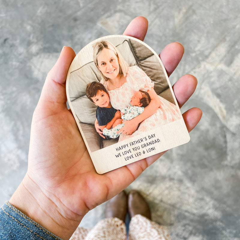 Personalised Photo Arch Fridge Magnet - Timber