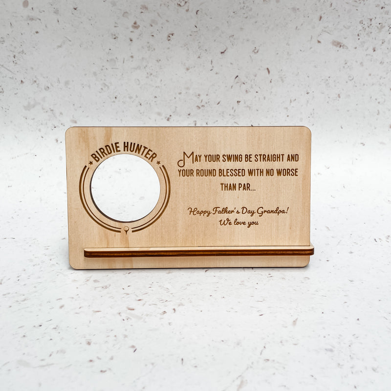 Wooden golf ball display personalised