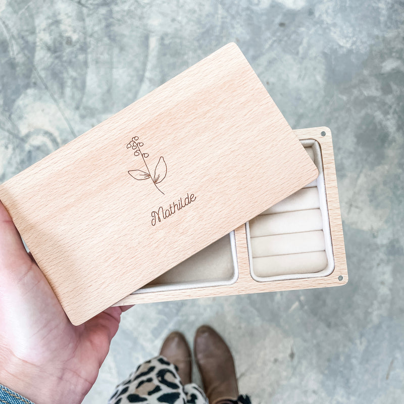 Personalised Wooden Jewellery Box - Birth Blossoms - Etched