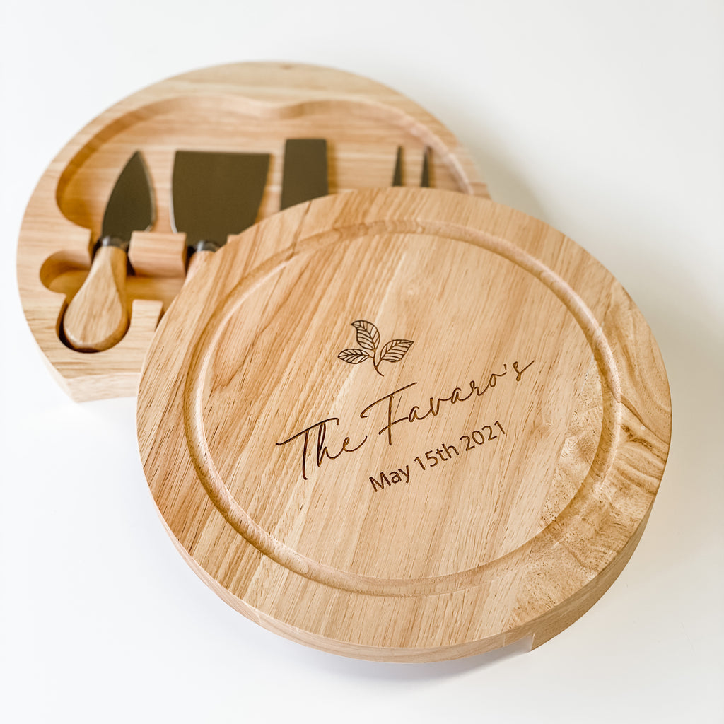 personalised cheese board set - leaf