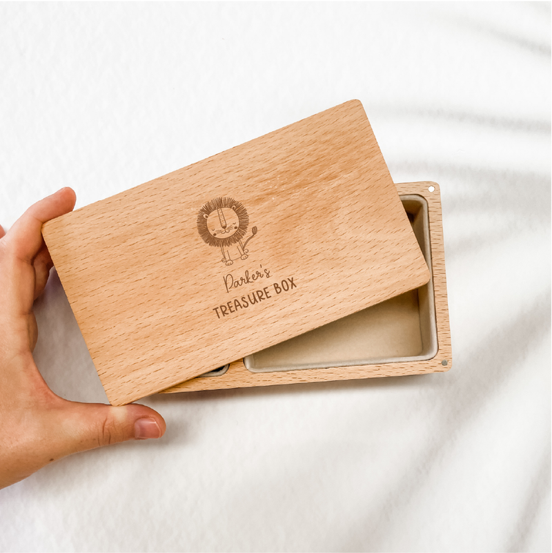 Personalised Wooden Jewellery Box - Lion - Etched