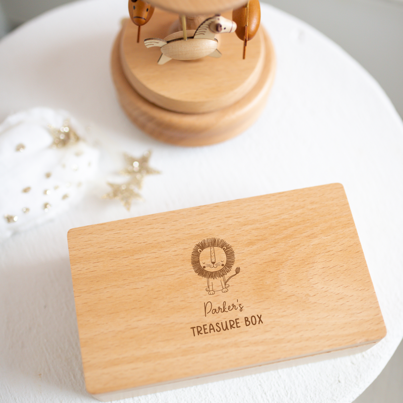 Personalised Wooden Jewellery Box - Lion - Etched