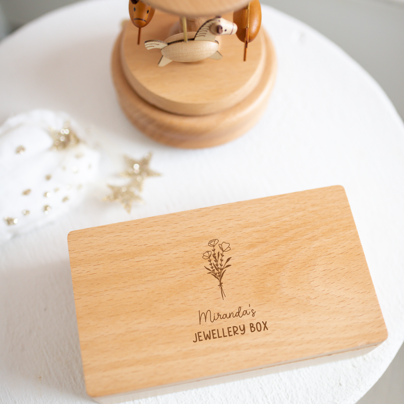 Personalised Wooden Jewellery Box - Floral Bunch - Etched