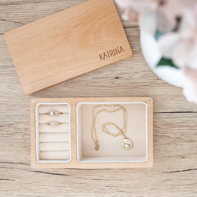 Personalised Wooden Jewellery Box - Name - Etched