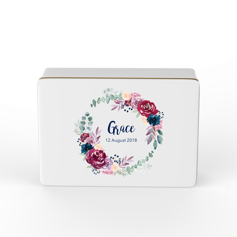 Personalised keepsake box floral wreath
