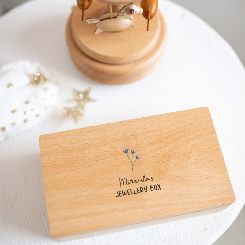 Personalised Wooden Jewellery Box - Flowers
